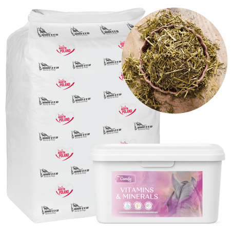 ZESTAW: Sieczka z lucerny bez melasy BIOFEED Horse & Pony Alfalfa with canola oil 20 kg + Candy Vitamins & Minerals 1,8 kg