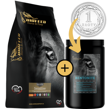 ZESTAW: BIOFEED Horse & Pony Sensitive Pellets Grain Free 25 kg + suplement Bentonite 900 g ZA 1 ZŁ