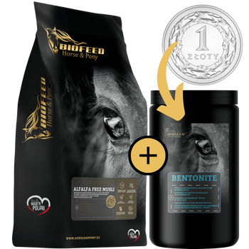 ZESTAW: BIOFEED Horse & Pony Sensitive Alfalfa Free Musli 20 kg + suplement Bentonite 900 g ZA 1 ZŁ