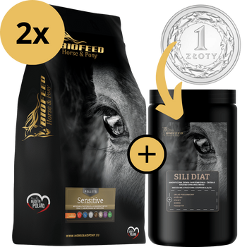 ZESTAW: BIOFEED Horse & Pony Sensitive Pellets Grain Free 2x 25 kg + suplement Sili Diat 600 g (słoik PET) ZA 1 ZŁ