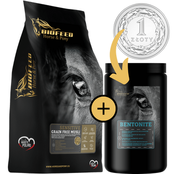 ZESTAW: BIOFEED Horse & Pony Sensitive Grain Free Musli 20 kg + suplement Bentonite 900 g ZA 1 ZŁ