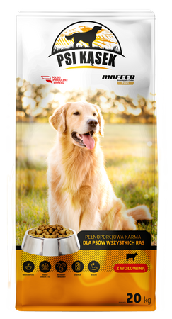 PSI KĄSEK - pełnoporcjowa karma sucha dla psów wszystkich ras z wołowiną