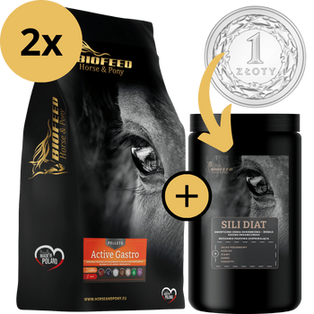 ZESTAW: BIOFEED Horse & Pony Active Gastro Pellets 2x 25 kg + suplement Sili Diat 600 g (słoik PET) ZA 1 ZŁ