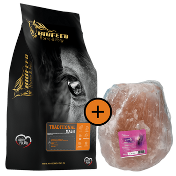 ZESTAW: Mesz dla koni tradycyjny BIOFEED Horse & Pony Traditional Mash 20 kg + lizawka Himalayan Salt 5,5 kg