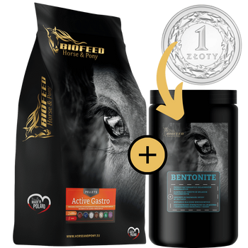 ZESTAW: BIOFEED Horse & Pony Active Gastro Pellets 25 kg + suplement Bentonite 900 g ZA 1 ZŁ